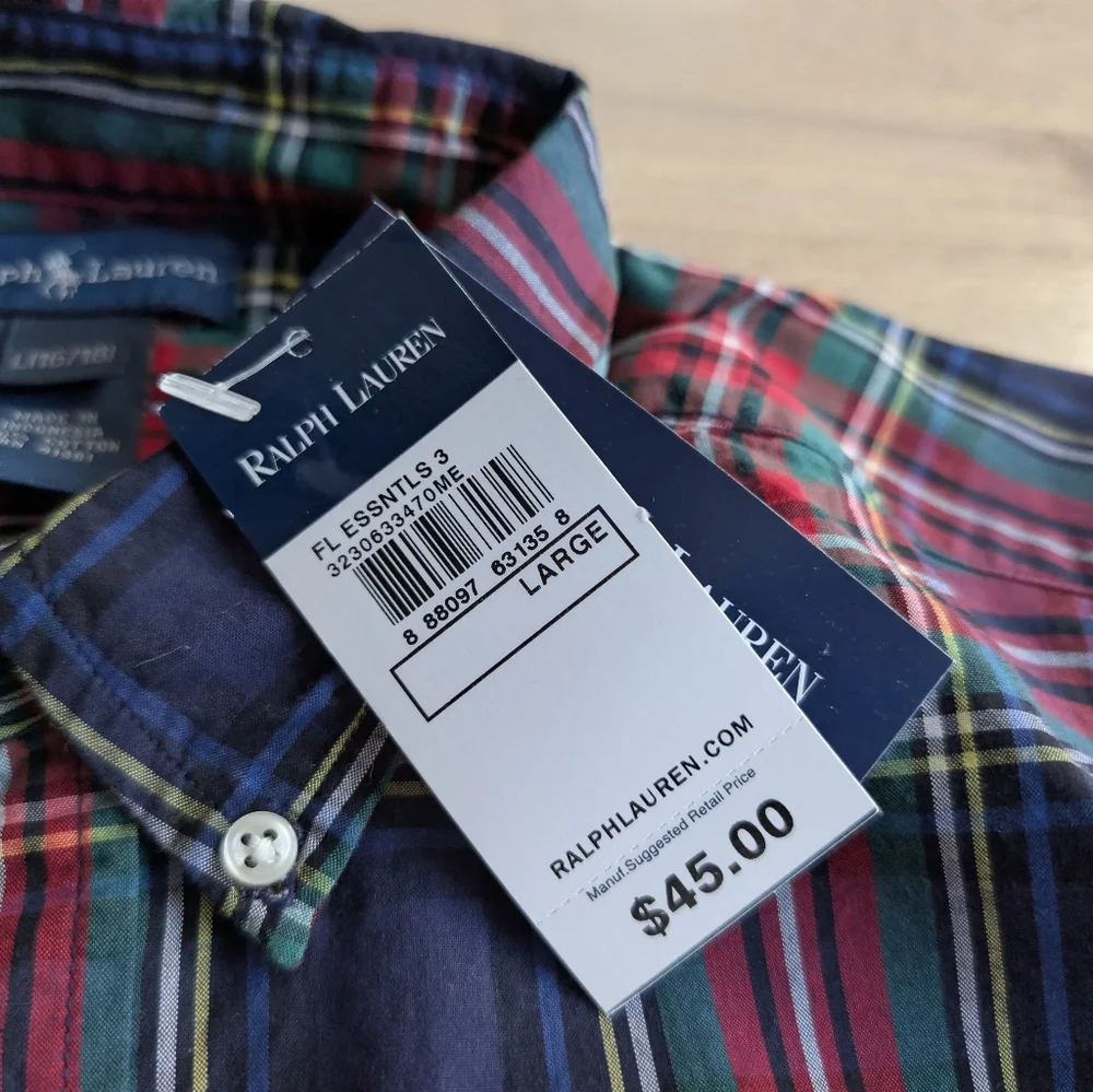 Ralph Lauren Plaid Dress Shirt NEW w/‎ Tags Size Large 16/18
